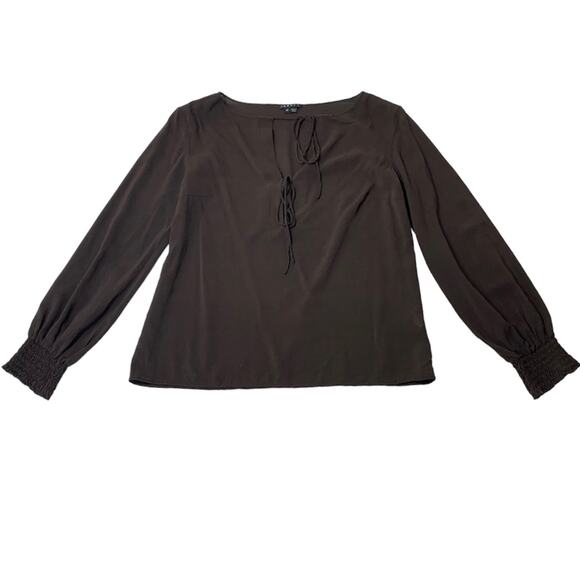 THEORY Black Long Sleeve Sheer Silk Blouse Medium - Picture 7 of 9